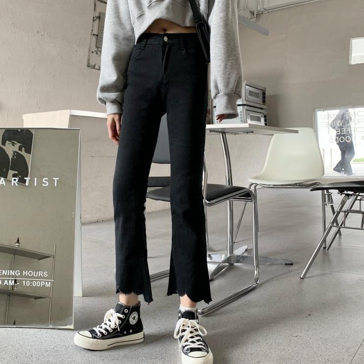 celana wanita  ♩ Jeans Celana Wanita Korean Style Fashion Irregular Design Denim Cropped Pants High 