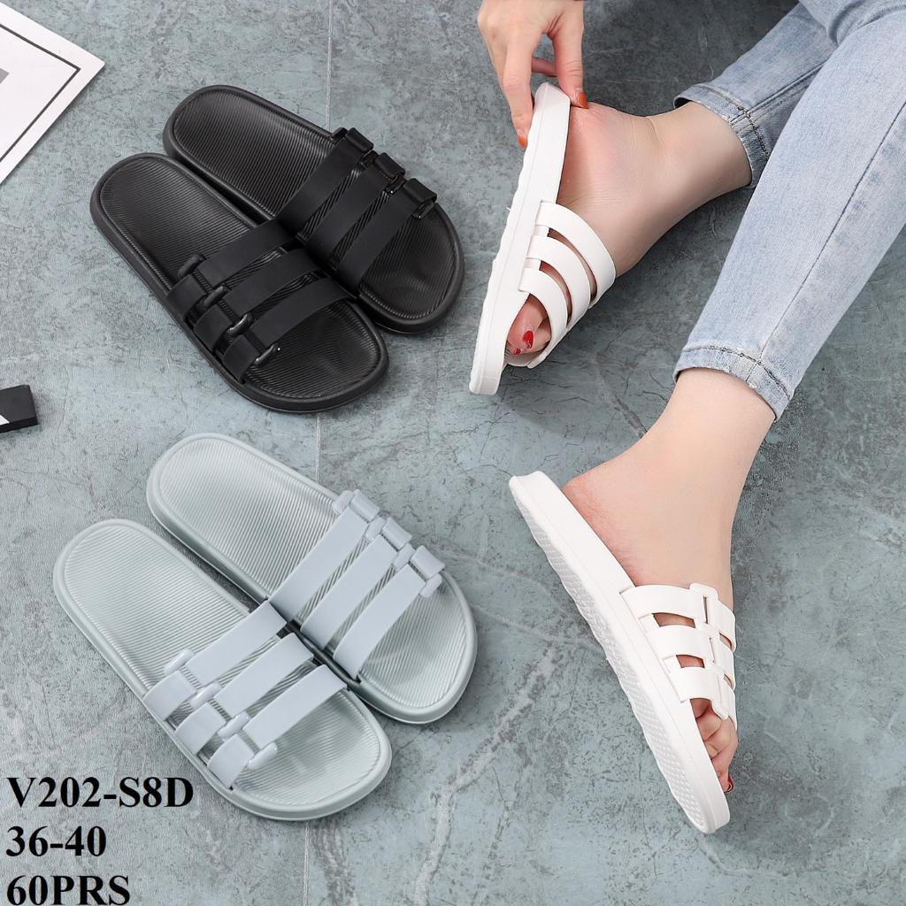 Sandal Flat Jelly Kokop Import 3 STRAP DELPHINE merk Balance 202-S8 / Sandal Tali Wanita