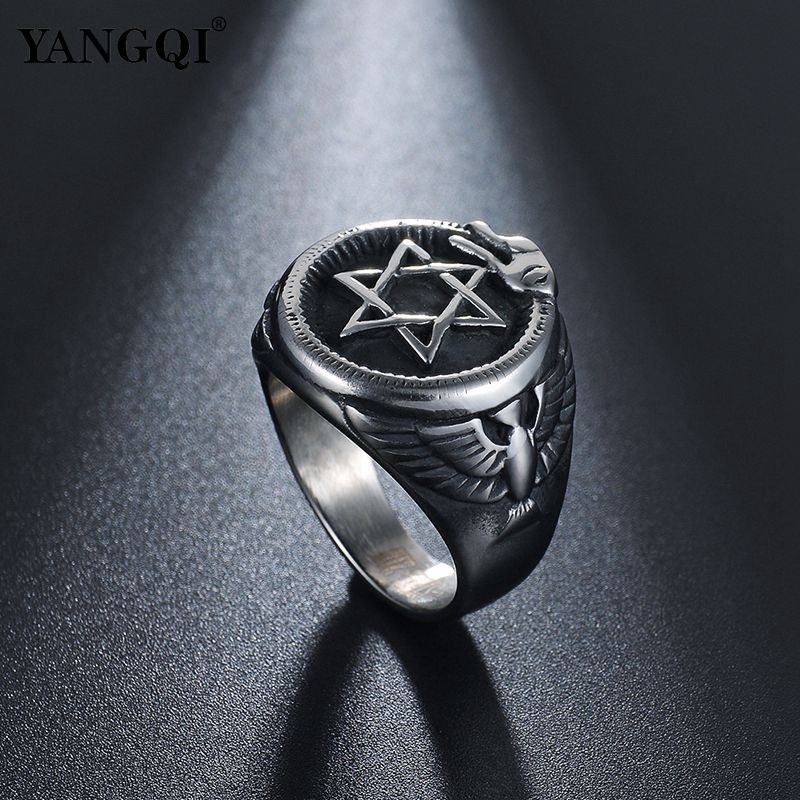 Fashion Stainless Steel Six-pointed Star Blessing Ring Jewelry