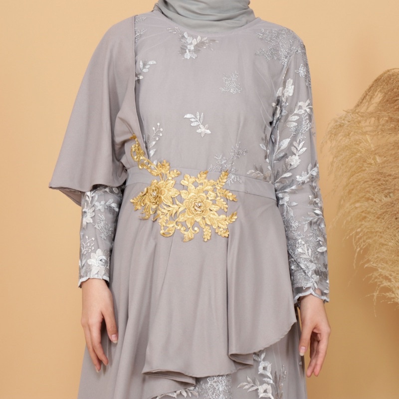 Gamis Zolan Selendang Brukat Tile Bordir Remaja Dewasa Pesta Wanita Muslim