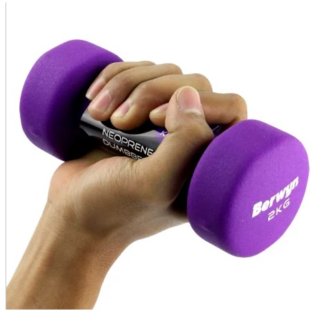 Berwyn Dumbbell Neoprene 2kg Peralatan Olahraga Barbel Ungu 2 kg Dumbel Berwin Black Barbell Warna Ungu Latihan Beban