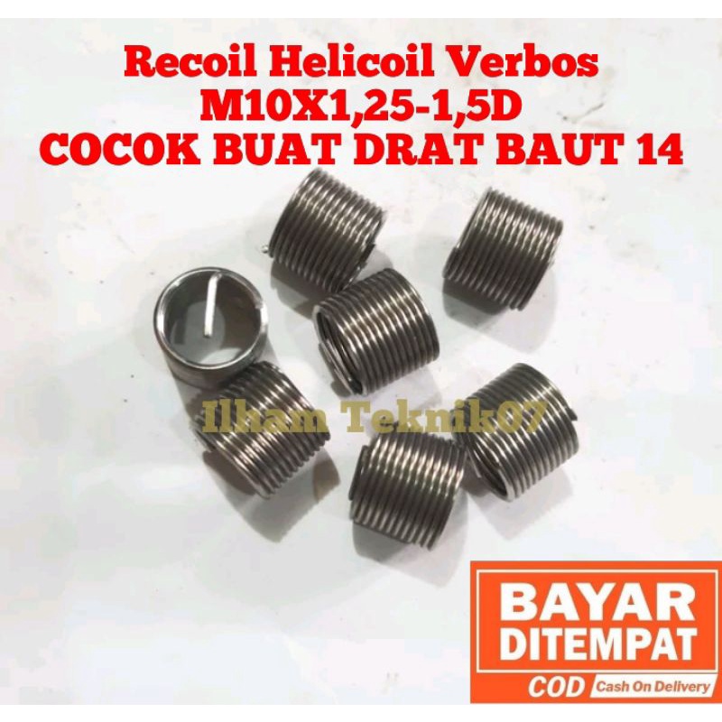 recoil Helicoil Verbos M10x1,25-1,5D pengganti drat rusak drat baut 14 pengganti drat slek