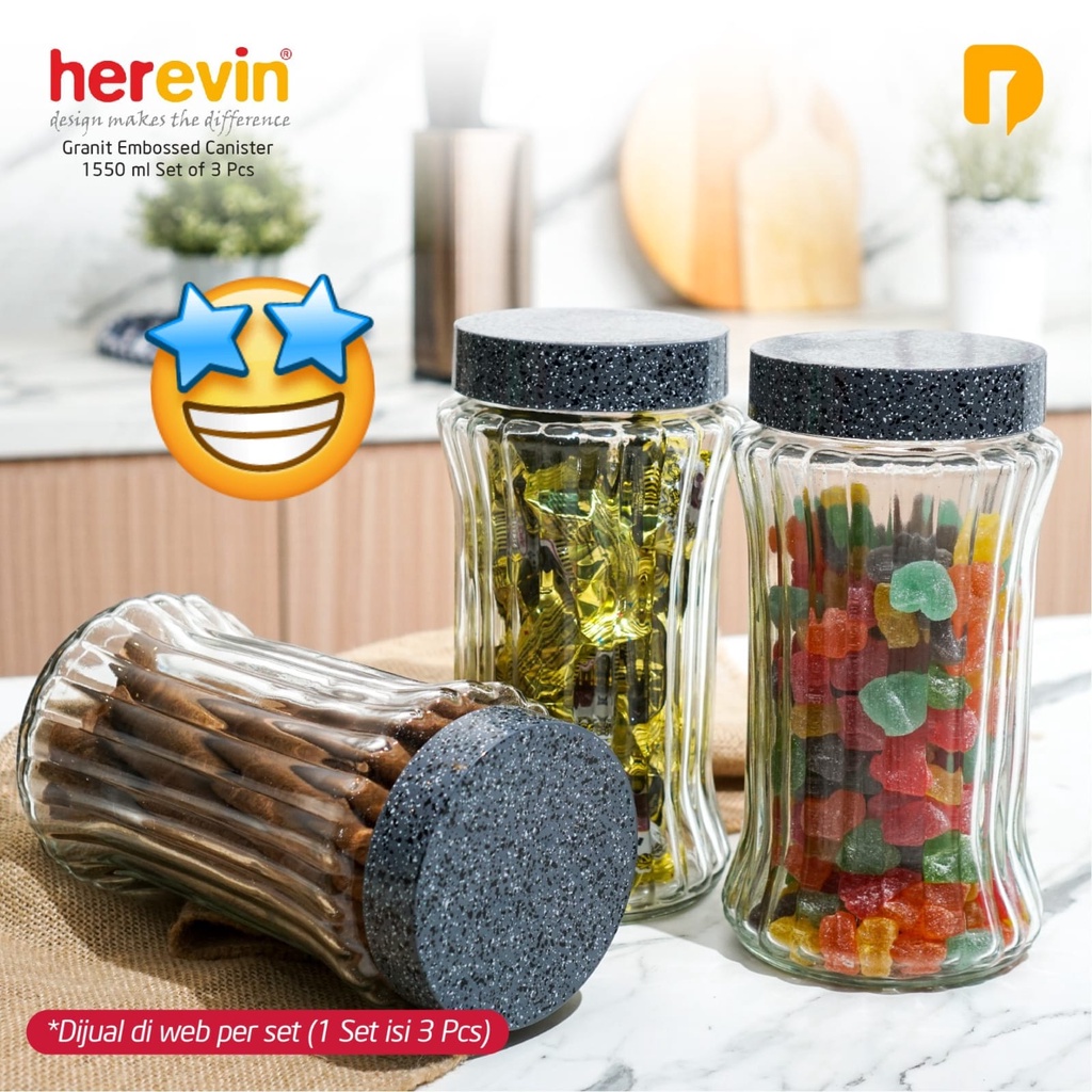 Herevin Granit Embossed Canister 1550 ml Set of 3 Pcs
