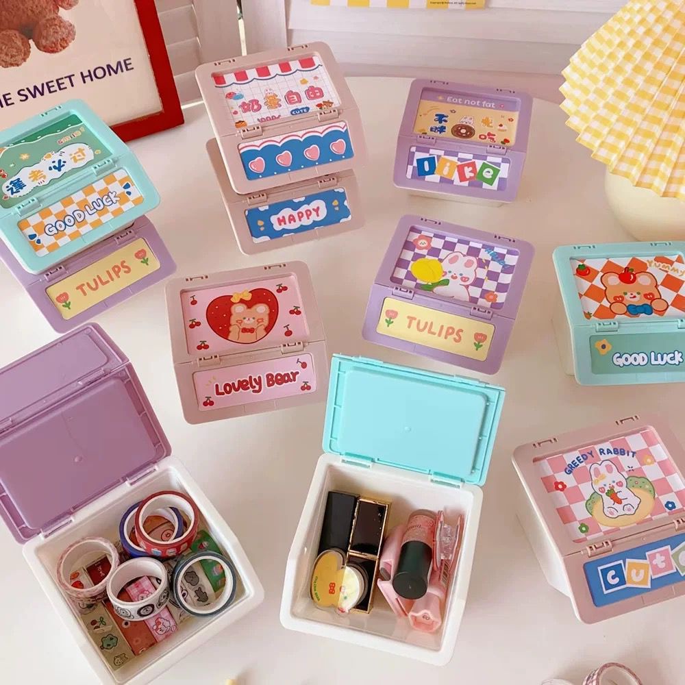 [littlecrab] Tempat Penyimpanan Colorful Box Mini Aesthetic Serbaguna Tape Accessories Dengan Tutup Flip Lipat Stuff Organizer Stackable Stationary Kit