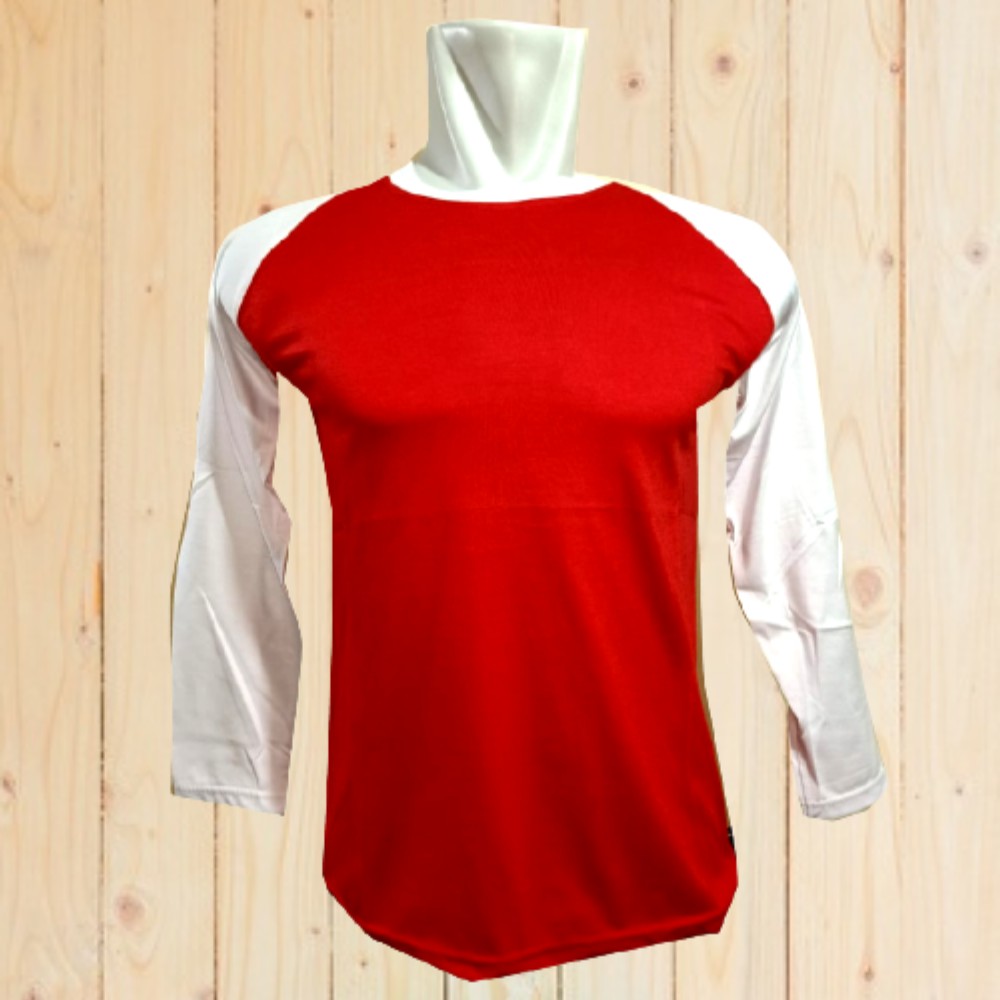 Baju Raglan Polos Merah (putih) Pria/Wanita Lengan Panjang