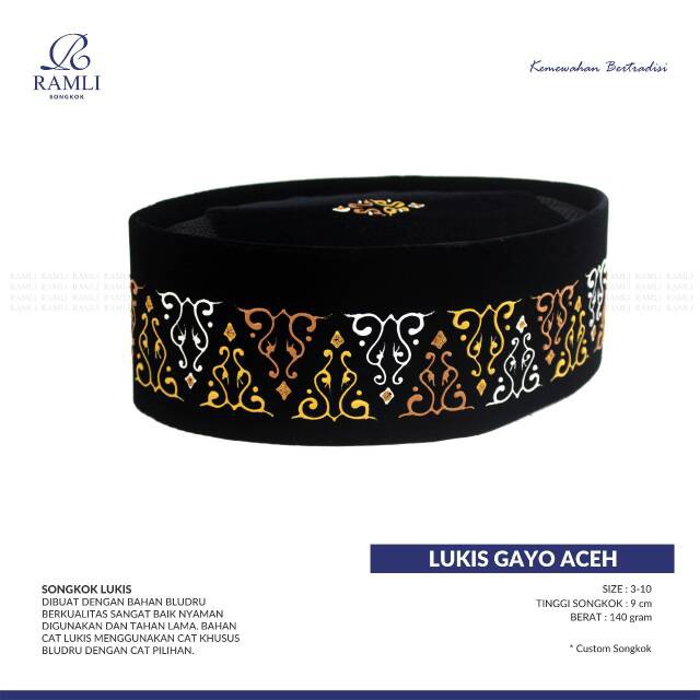 Songkok Peci Hitam ac Lukis Premium Motif Gayo Aceh