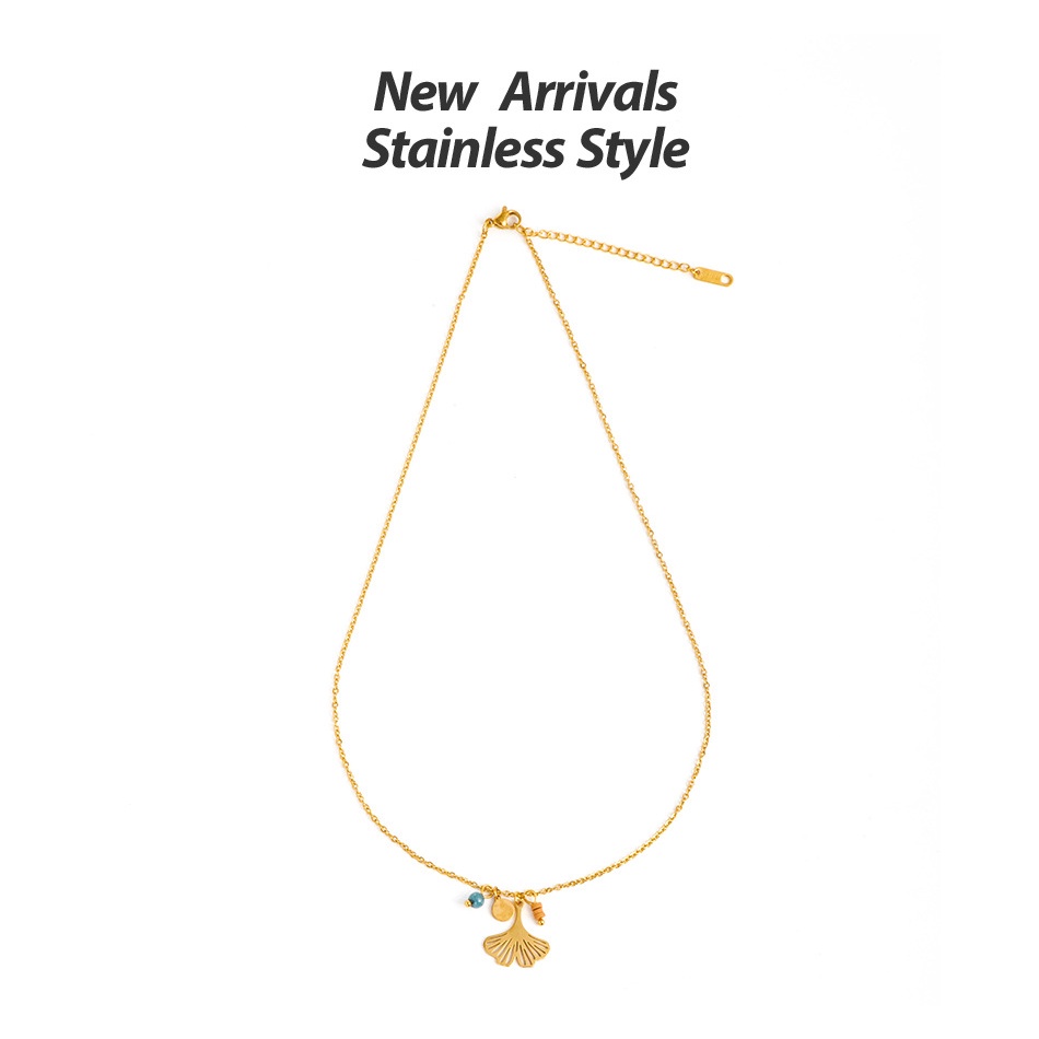 2020 baru aksesoris hollow-out daun ginkgo seluruh tubuh stainless steel kalung wanita kalung
