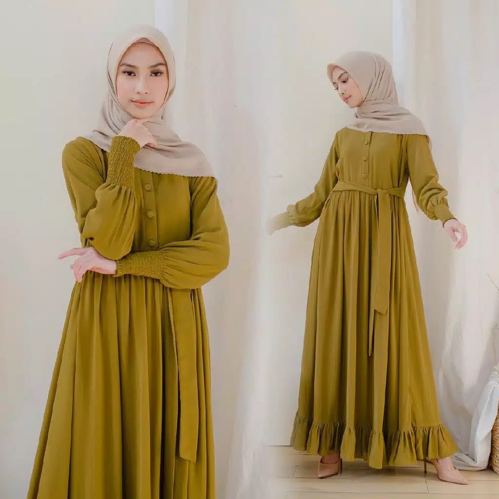 Gamis Dress Maxy Termurah Kekinian/Fashion Wanita Muslim Baju Gamis Terbaru Busui - Marwah Dress-Lime