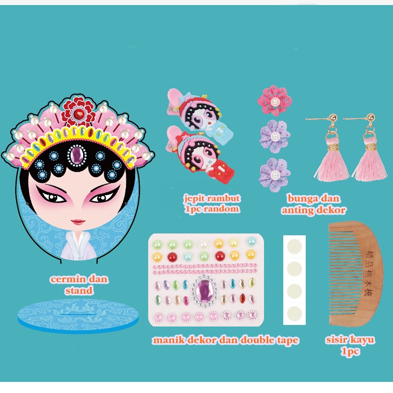 [ORGM] Mainan Edukasi DIY Dekorasi Cermin Motif Chinese Opera Set dengan Jepit dan Sisir