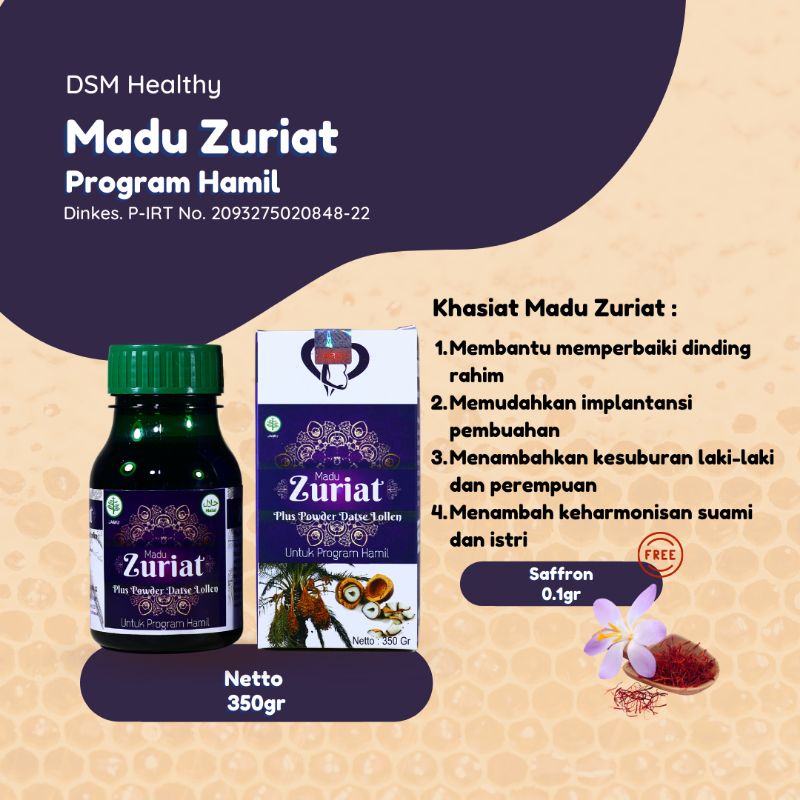 

DSM HEALTHY - MADU ZURIAT 350gr FREE SAFRON 0,1gr
