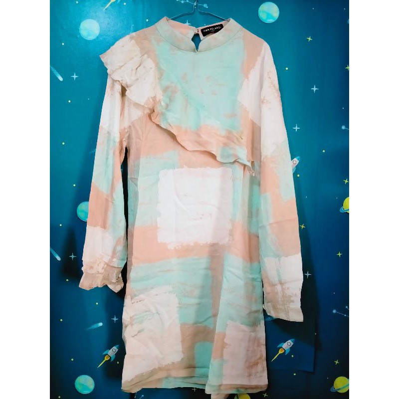 Dian Pelangi Abstrak Tunik Atasan Muslim Wanita Preloved