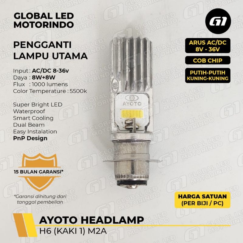 Lampu Depan LED Motor AYOTO M2A H6 AC DC Motor Matic Bebek RX King Satria FU