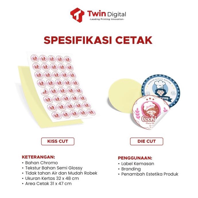 

CETAK STIKER LABEL KEMASAN MAKANAN PRODUK STIKER CUTTING CHROMO A3 twindig11 Segera Beli