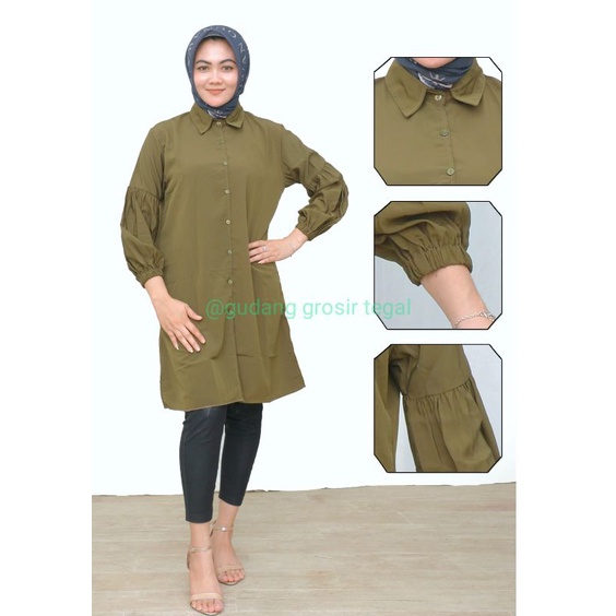 Baju atasan muslim long tunik kemeja tangan balon new 2023