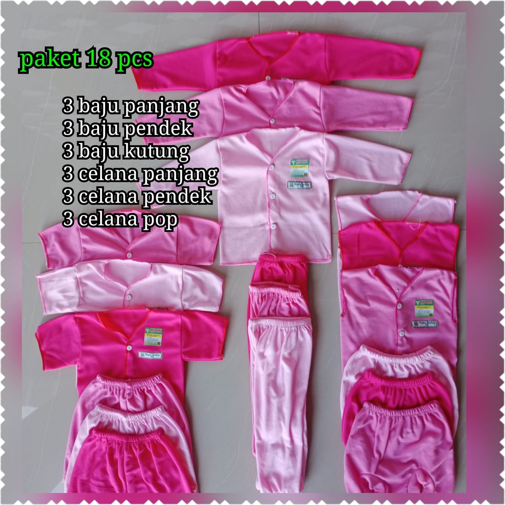 18 pcs Baju Baru Lahir seri mix PINK