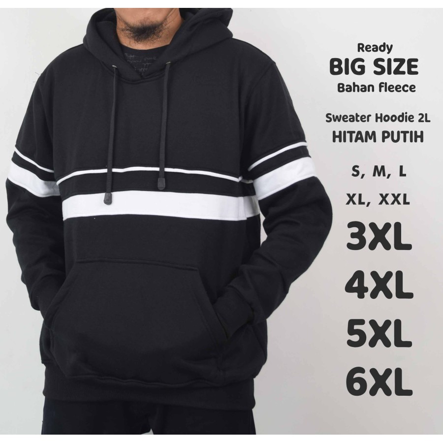 Sweater Hoodie 2L Jumbo Big Size Kombinasi Hitam Putih Sweater Wanita Pria Termurah Terkeren