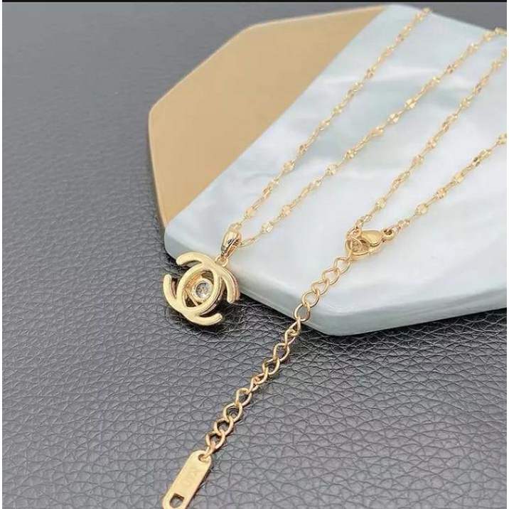 kalung channel titanium wanita pria anti karat korea style