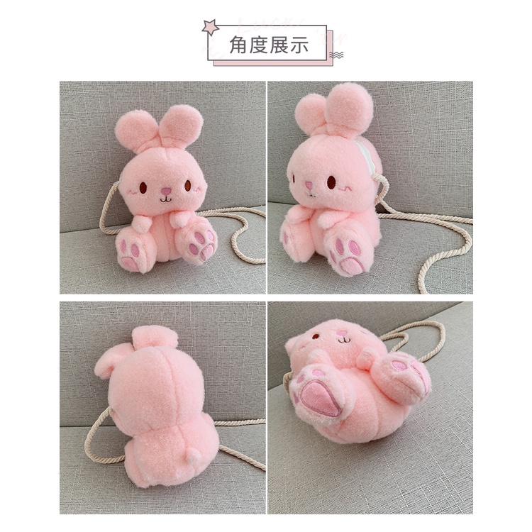 Tas Selempang bulu baby bunny lucu imut gemoy Wanita Baru Boneka Kasual Tas Kepribadian Kartun kelinci bunny 2305