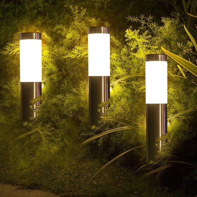 Lampu Taman Tenaga Surya Bentuk Silinder Bahan Stainless Steel Tahan Air