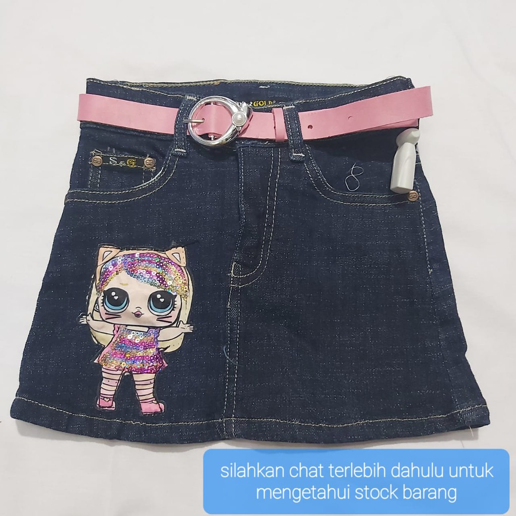 FASHION ROK JEANS ANAK PENDEK LOL LED + IKAT PINGGANG LUCU / IMUT