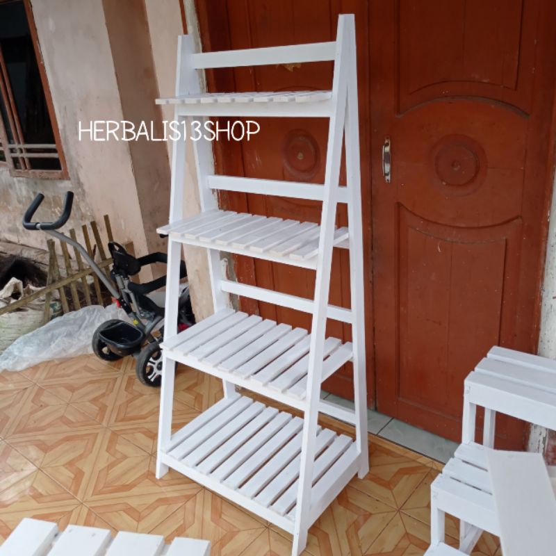 rak tanaman 4 tingkat serba guna material kayu bisa indoor dan outdoor