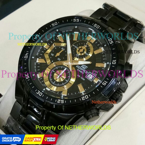 Casio Edifice Original Japan EFR 539D  - 1A2VUDF Chain Stainless Black Dial Gold