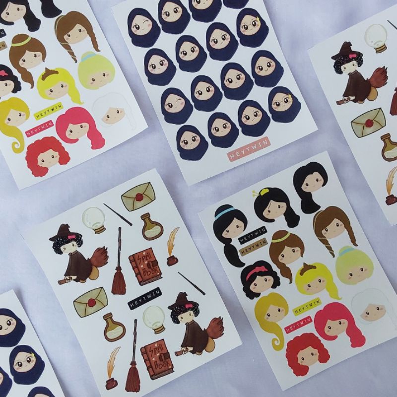 

sticker cutting vinyl matte kiss cut stiker princess hijab jilbab emoticon witch lucu kekinian hits korea journaling bujo tape