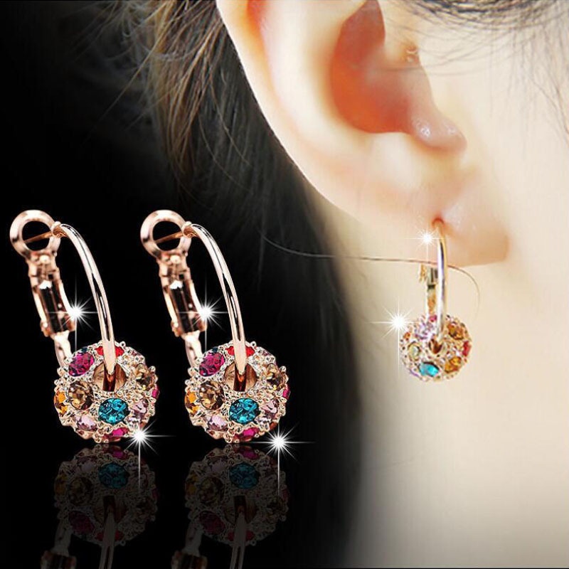 2022 Anting Bulat Hias Manik-Manik Kristal zircon Gaya casual Untuk Wanita