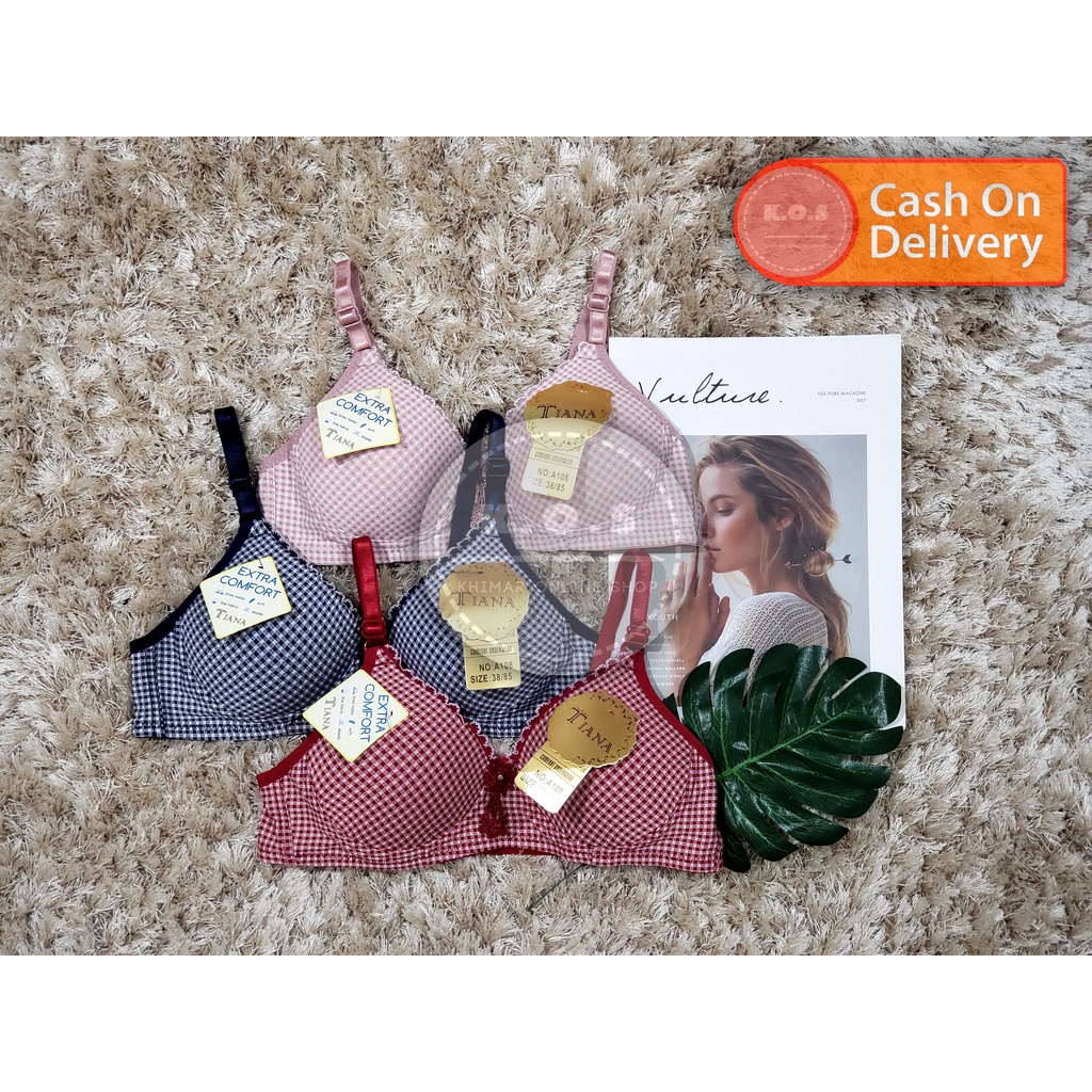 Bra bh cantik motif kotak tanpa kawat size 34-40