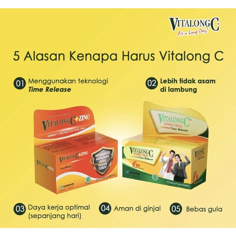 Vitalong c 500 mg time release (30) / vitalong c + zinc (30) vitamin c untuk daya tahan tubuh