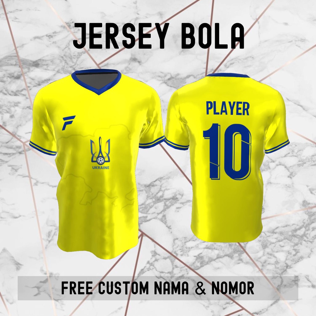 Jersey Ukraina Timnas Negara Bola Baju Kaos Custom Nama dan Nomor Punggung - 146 Jersey Custom