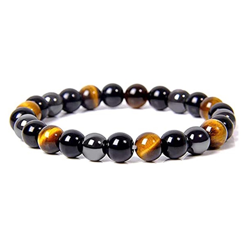 Gelang Manik-Manik Batu Obsidian Mata Harimau Hematite Warna Hitam Ukuran 8 / 10mm Untuk Pria Dan Wanita