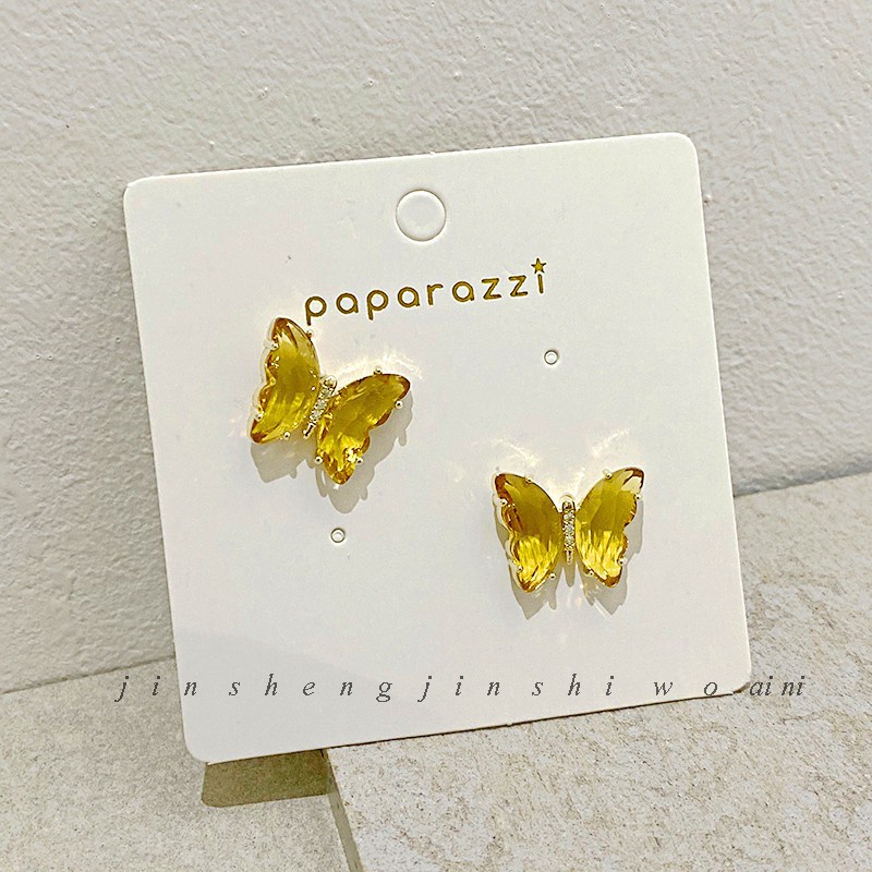 Delicate Crystal Butterfly Earrings  New Korean Ins Girl Accessories-yellow