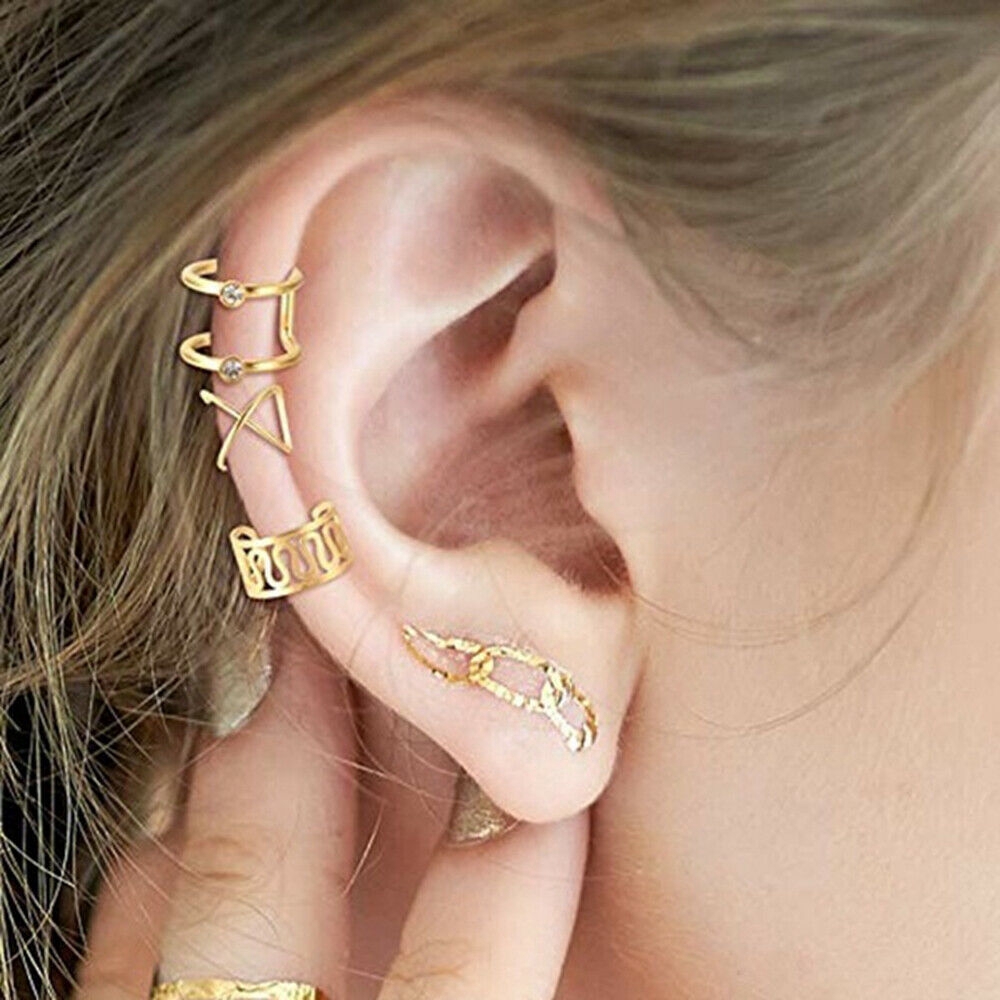 【COD Tangding】Fashion Metal No Piercing Jewelry Set Ear Clip Tragus Cuff Wrap Earrings Cartilage Hoop Women