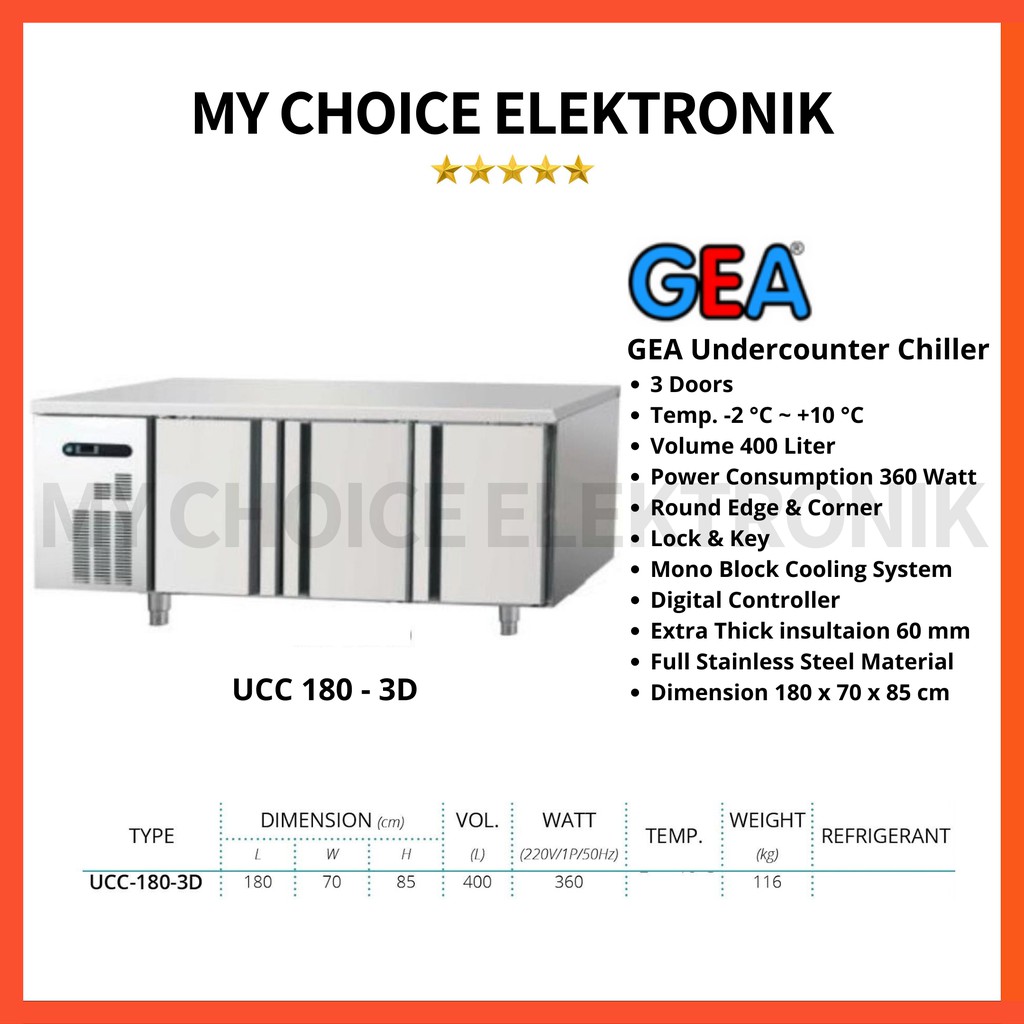 GEA S/S Under Counter Chiller UCC-180-3D Stainless Steel