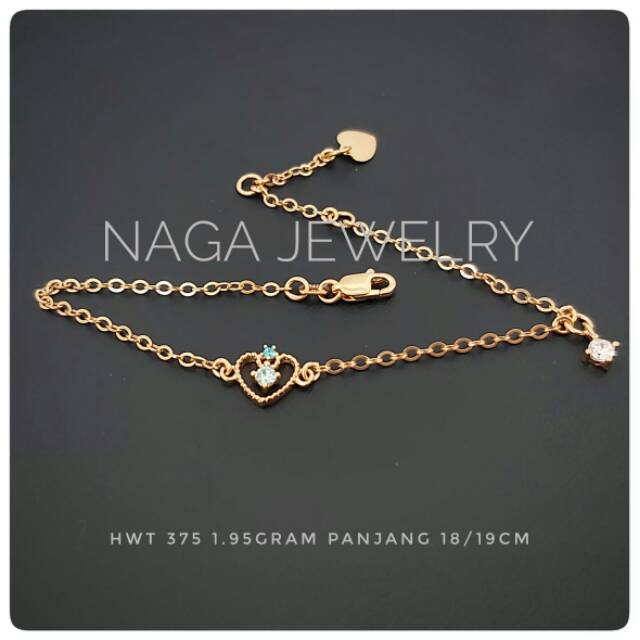 GELANG RANTAI VARIASI HATI PUTIH MATA EMAS KADAR 375