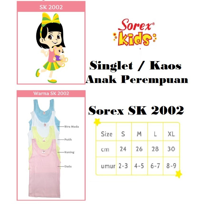 Singlet Full Katun Anak Cewek Sorex SK 2002 / Kaos Dalam 100% Katun Anak Perempuan Sorex SK2002