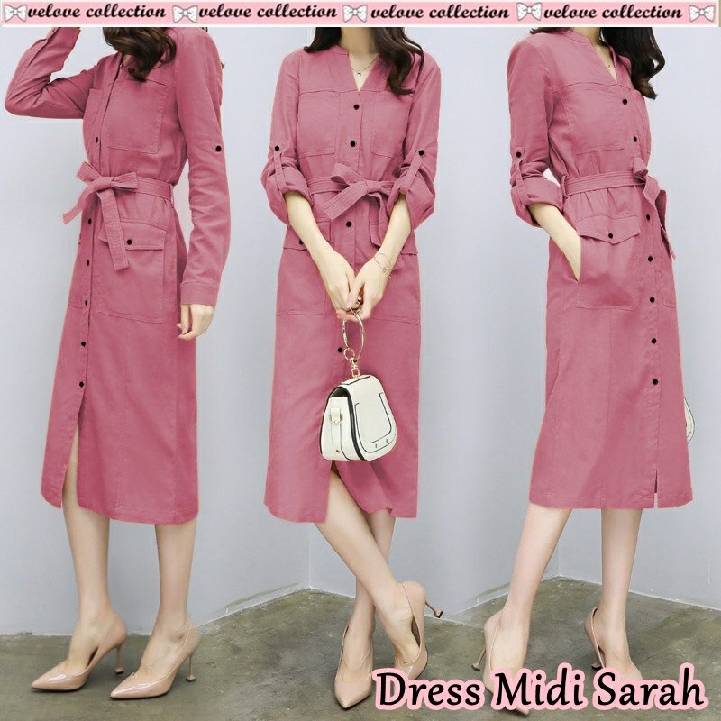 D0345 NATHANIA KOREAN STYLE CASUAL VINTAGE MIDI DRESS PUTIH HITAM POLOS DINNER NATAL MIDI SARAH
