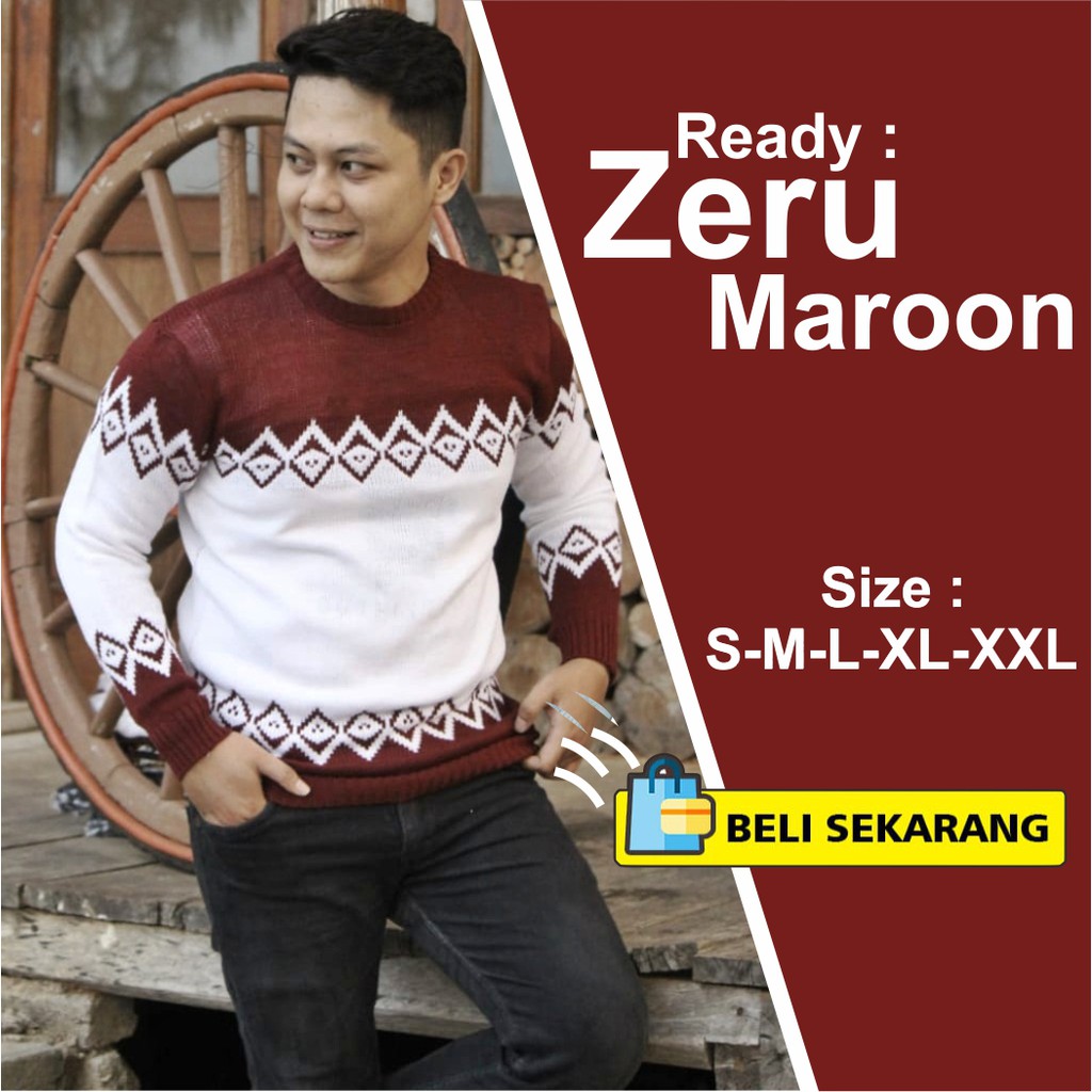 ZERU - SWEATER RAJUT PRIA WARNA MAROON OVERSIZE