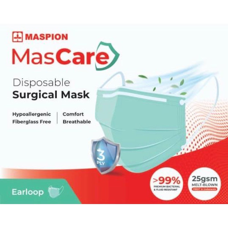 Mascare, Masker Medis 3 Ply, 1 Box isi 50 masker
