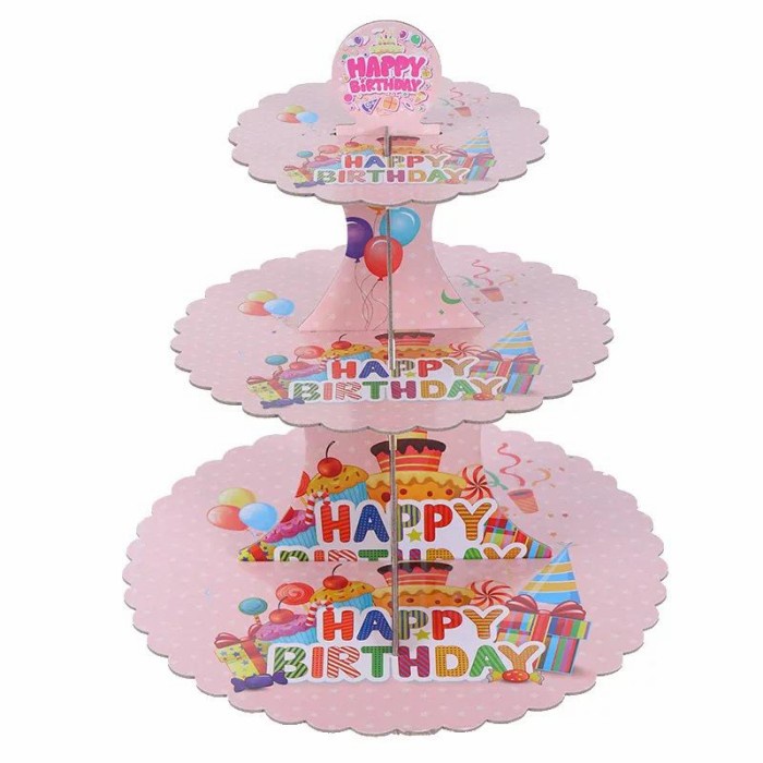 Cake Tier / Standing Cake / Tempat Kue Happy Birthday Pink Biru