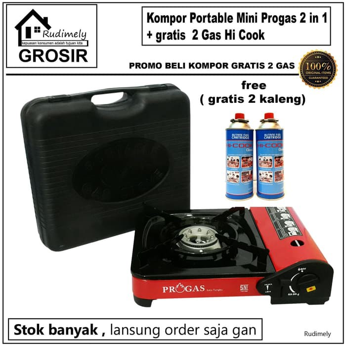 Kompor Portable Gas kaleng / gas epiji Mini Progas 2 in 1 +2 Kaleng