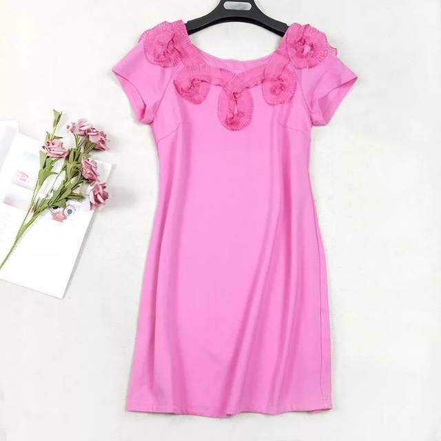 Baju dress pink dress  korea dress party import Polkadot Maxi Dress Model Lengan Pendek Puff Dress Import Wanita Gaya Korea Polka import