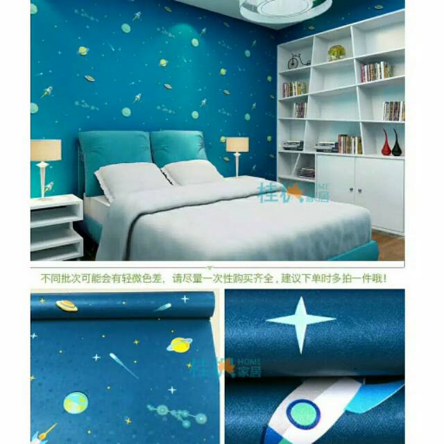  Wallpaper  dinding  45cmx10m 1kg 1rol motif luar  angkasa 