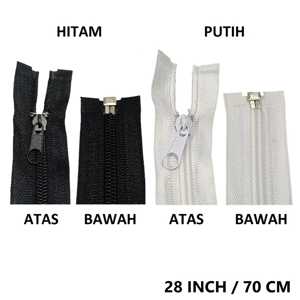 Resleting Jaket Gigi Halus/Coil 28 inch/70 cm @5 Lusin Ritsleting Gigi Nylon Plastik Zipper Coil