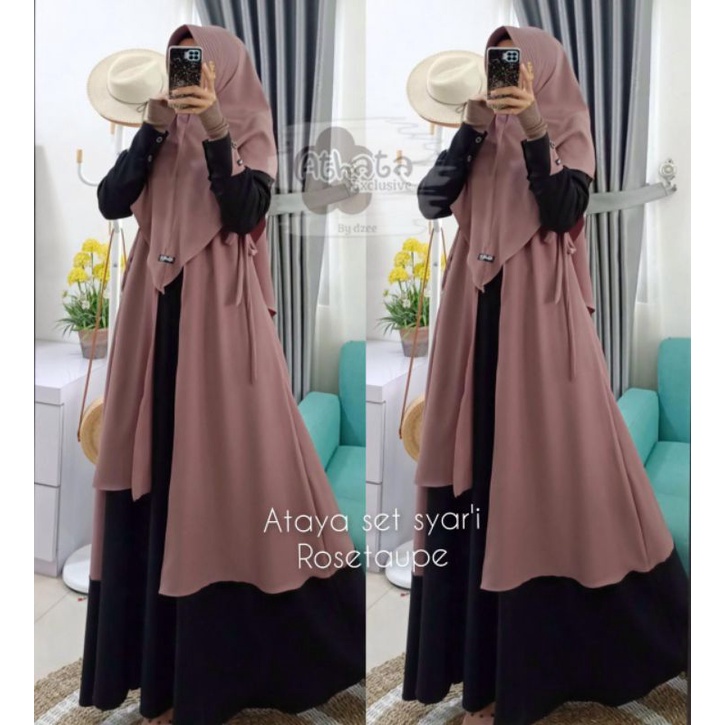 Ataya set athata, gamis itu crepe, gamis set, gamis syari