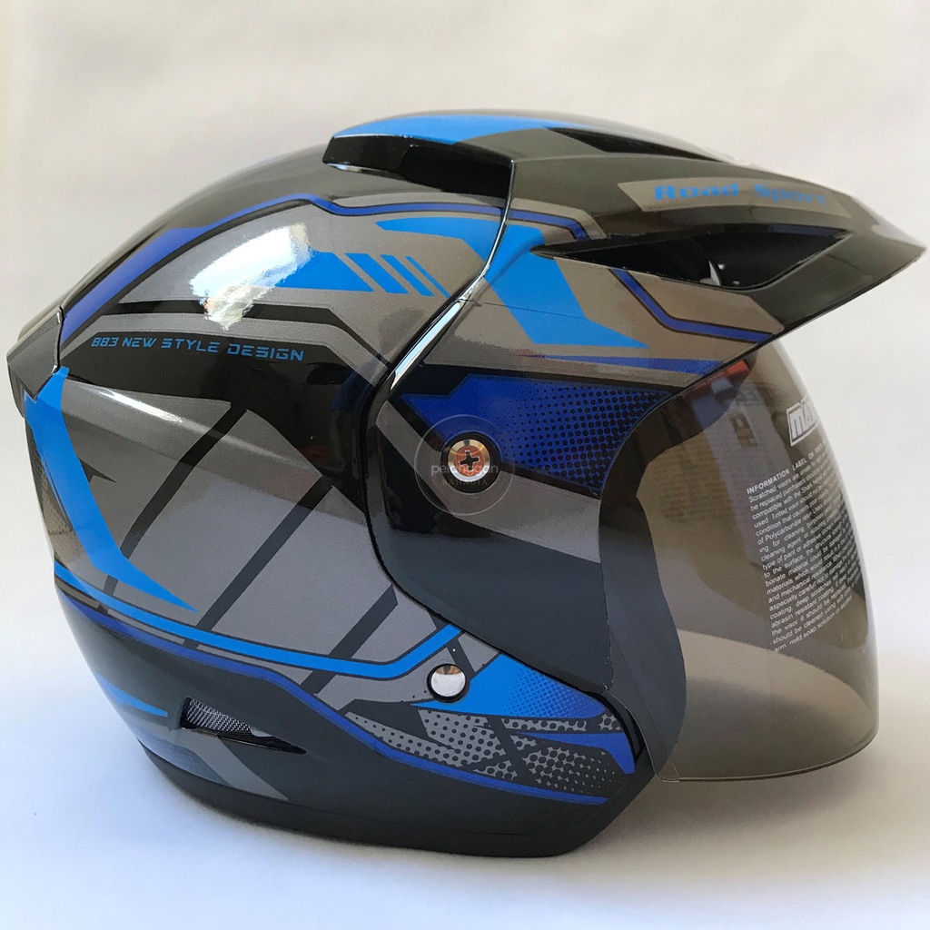 Jual Helm Half Face Murah Bagus Keren SNI Street Line Biru Indonesia
