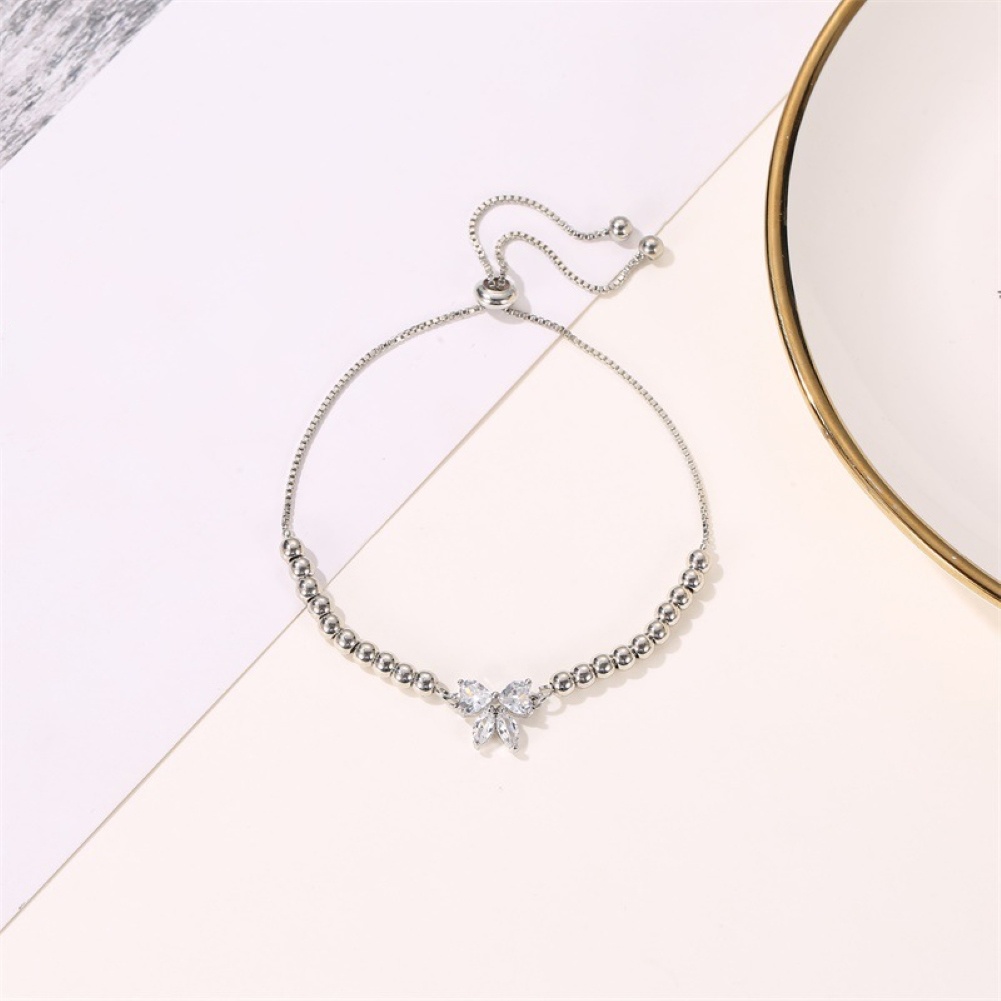 Hu Hu Hu Hu Hu Alat Bantu Pasang Kacamata♡ Gelang Cubic Zirconia Adjustable Desain Simpul Pita Untuk Wanita