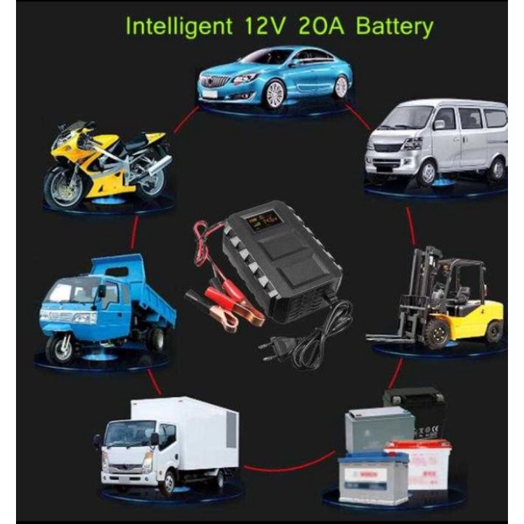 Taffware Sikeo Charger Aki Mobil Lead Acid Dry Colloid Smart Battery Charger 12V 20-120AH - DXY88