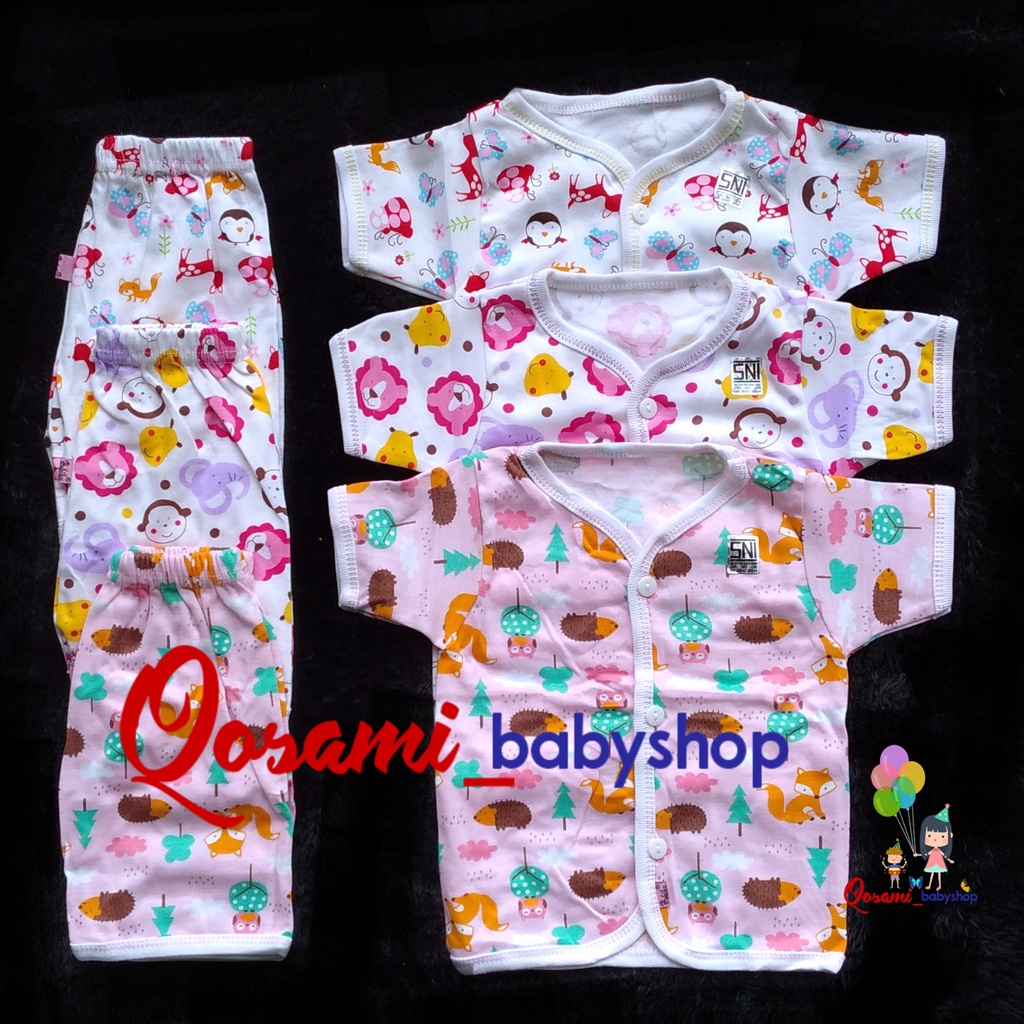 HOKIKU ( 1 Setel ) Cewek Setelan Pendek Bayi Newborn 0 - 4 Motif Full Print SNI